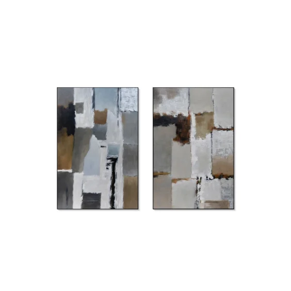 Patchwork Abstract Painting Set of 2, 80 x 120 cm Each in slate — in a room setting