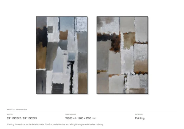Patchwork Abstract Painting Set of 2, 80 x 120 cm Each in slate — dimensions