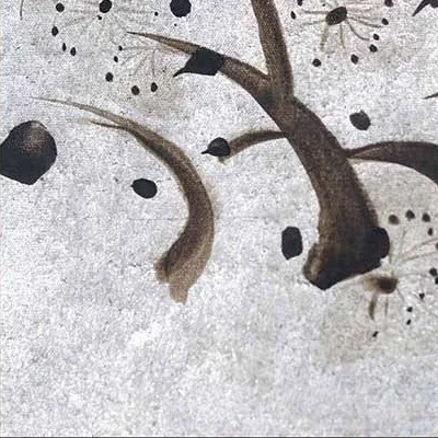 Ink Blossom Branch Triptych in Slim Frames, 70 x 140 cm Each — detail