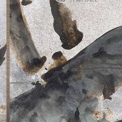 Ink Blossom Branch Triptych in Slim Frames, 70 x 140 cm Each — detail