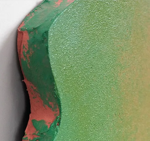 Colour Field Diptych on Torn Panels, 80 x 80 cm Each in rust — detail