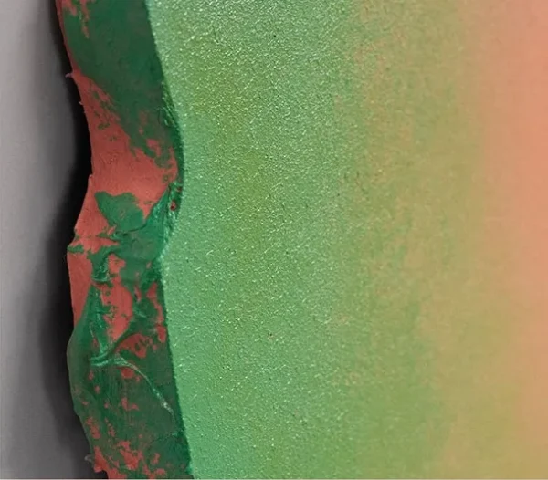 Colour Field Diptych on Torn Panels, 80 x 80 cm Each in rust — detail