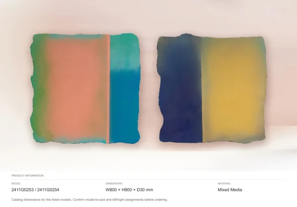 Colour Field Diptych on Torn Panels, 80 x 80 cm Each in rust — dimensions