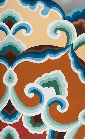 Round Cloisonné Pattern Wall Art Set of 3, 100 cm Each in blue — detail
