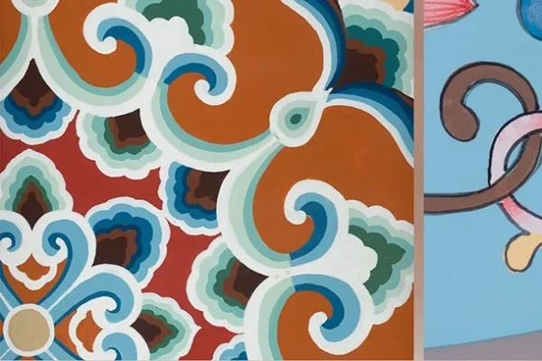 Round Cloisonné Pattern Wall Art Set of 3, 100 cm Each in blue — detail