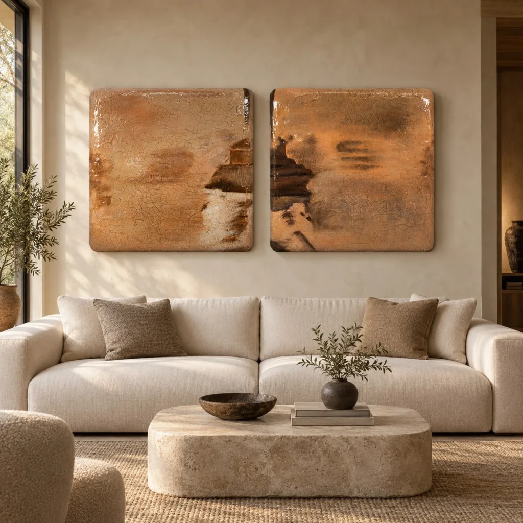 Rust and Copper Glazed Panel Set of 2, 80 x 80 cm Each in rust — front view