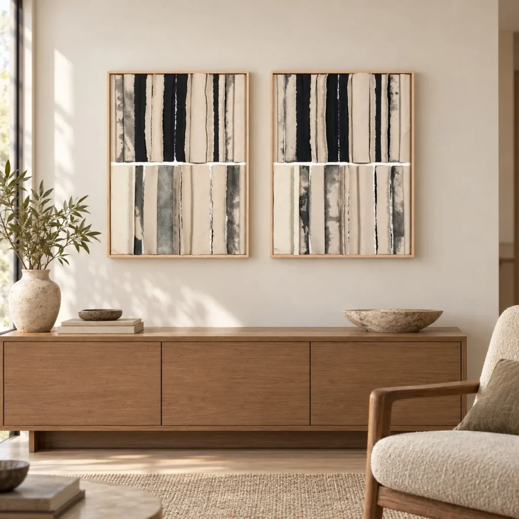 Striped Grid Panel Set of 2 in oatmeal — front view