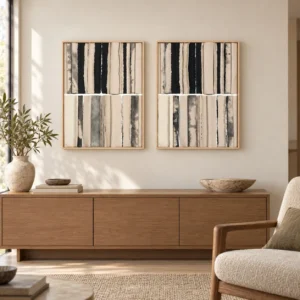 Striped Grid Panel Set of 2 in oatmeal — front view