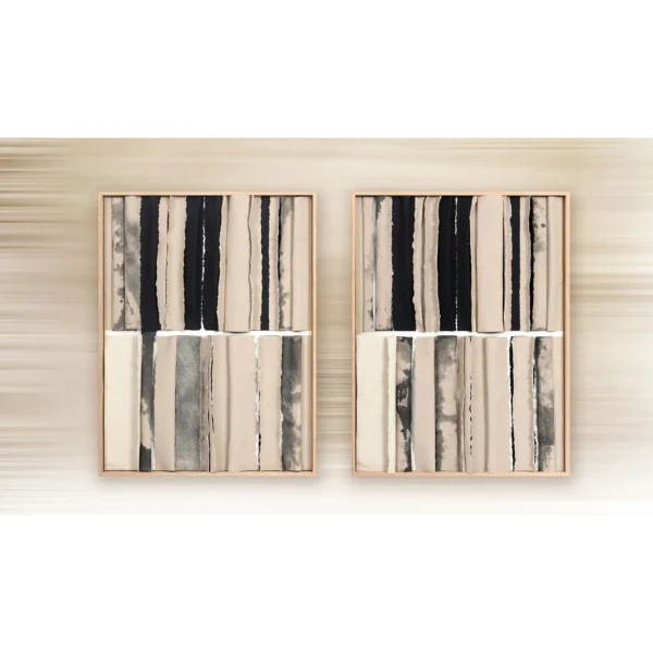 Striped Grid Panel Set of 2 in oatmeal — in a room setting