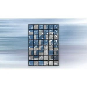 Blue and Grey Tile Grid Wall Art, 108 x 148 cm in blue — in a room setting