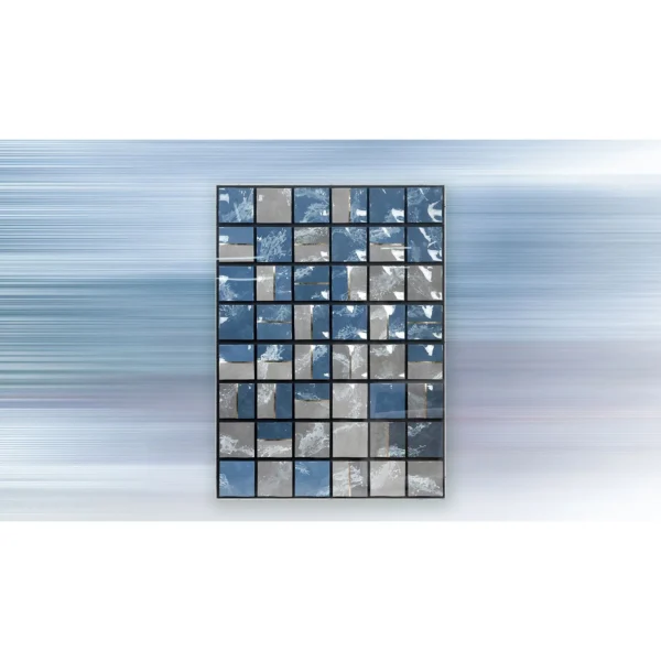 Blue and Grey Tile Grid Wall Art, 108 x 148 cm in blue — in a room setting