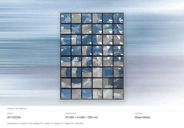Blue and Grey Tile Grid Wall Art, 108 x 148 cm in blue — dimensions