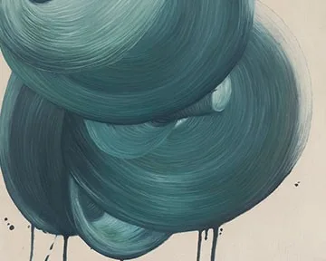 Teal Ribbon Painting Set of 3, 50 x 50 cm Each in blue — detail