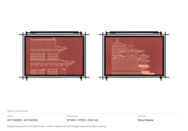 Red Architectural Drawing Set of 2 in red — dimensions