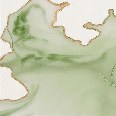 Sage Marble Ink Diptych with Gold Edge, 80 x 120 cm Each in olive — detail