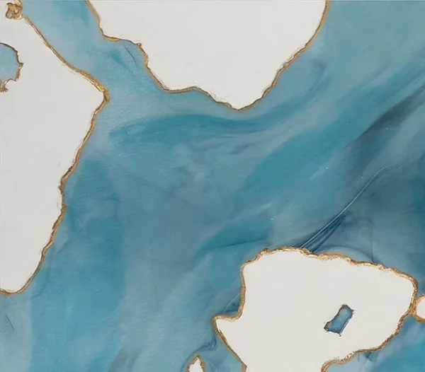 Teal and Coral Marble Ink Diptych in blue — detail