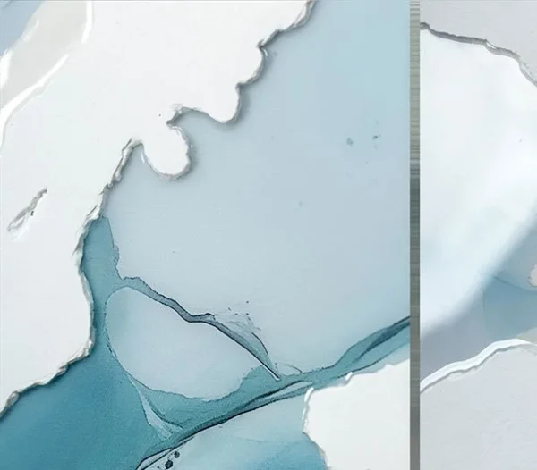 Blue Marble Ink Triptych with Gold Edge, 25 x 45 cm Each in blue — detail