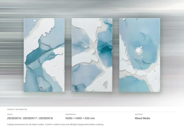 Blue Marble Ink Triptych with Gold Edge, 25 x 45 cm Each in blue — dimensions