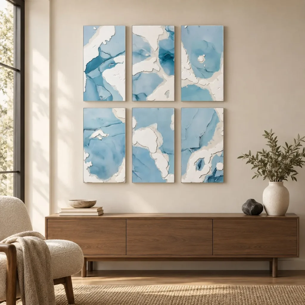 Blue Marble Ink Set of 6 with Gold Edge, 25 x 45 cm Each in blue — front view