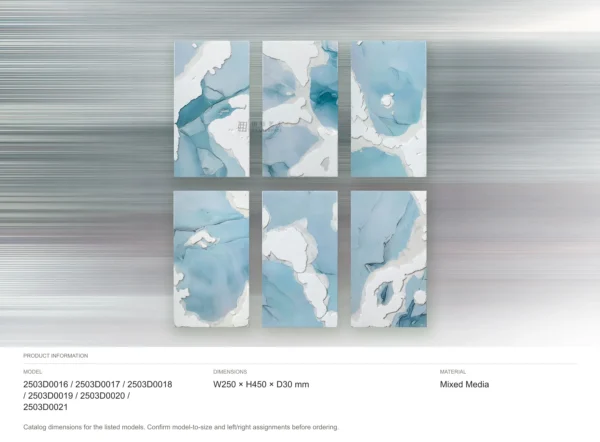 Blue Marble Ink Set of 6 with Gold Edge, 25 x 45 cm Each in blue — dimensions