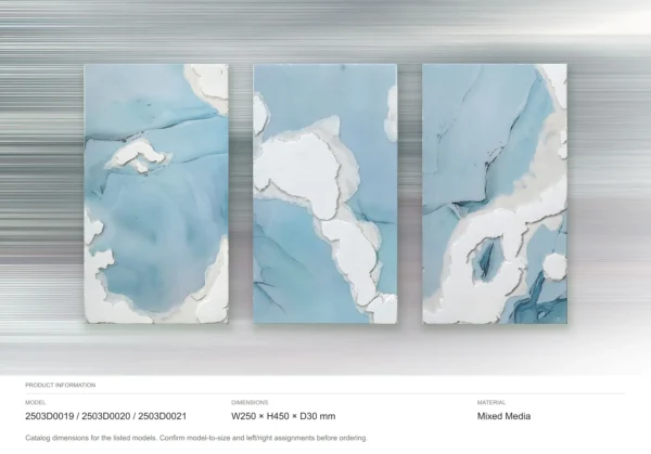 Blue Marble Ink Triptych in blue — dimensions