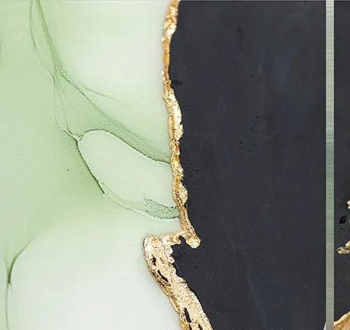Sage and Black Marble Ink Triptych in olive — detail