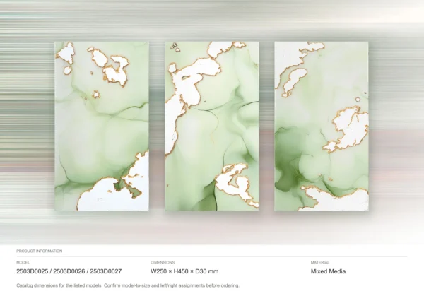 Sage and White Marble Ink Triptych in olive — dimensions