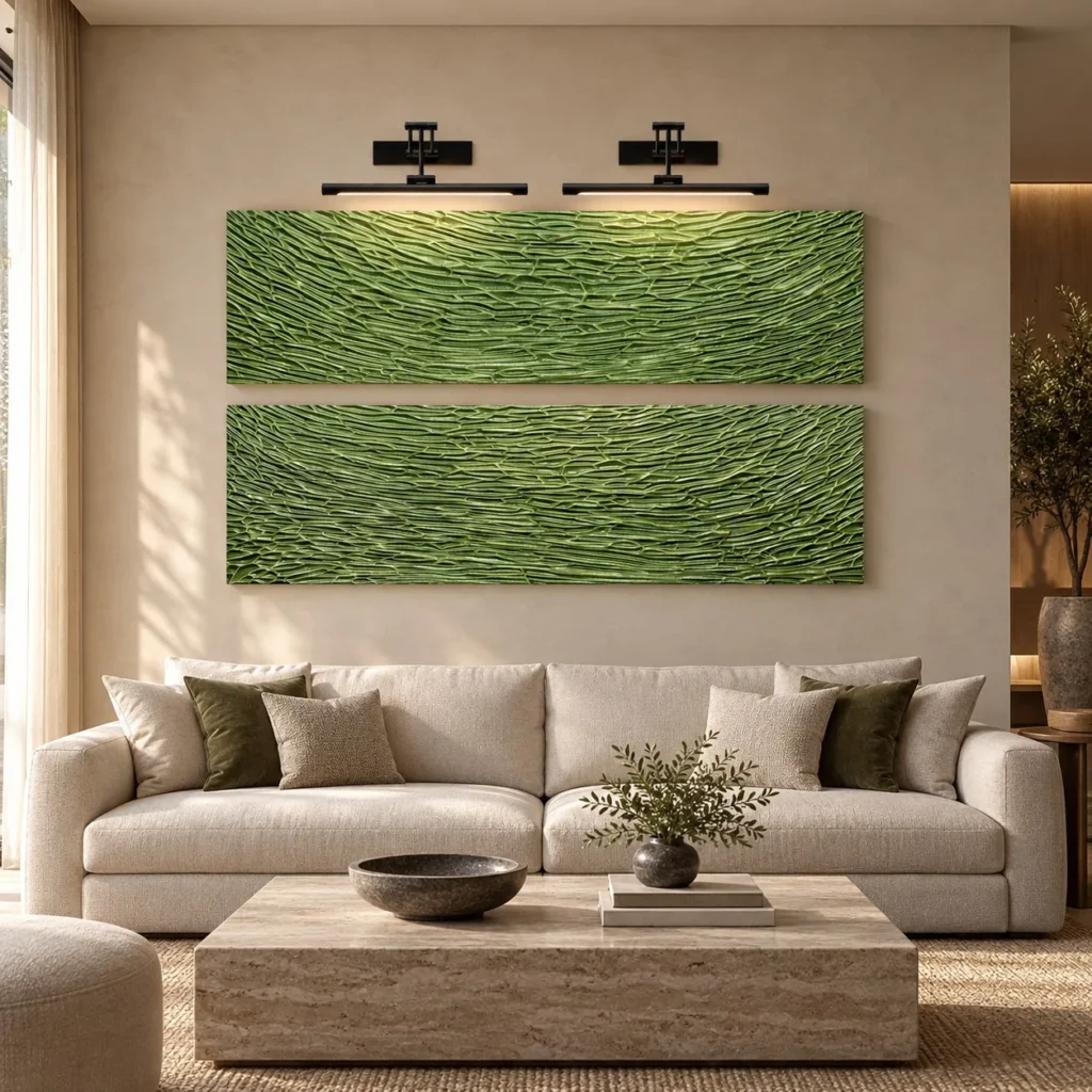 Green Grass Relief Wall Art Set of 2, 140 x 100 cm Overall in olive — front view