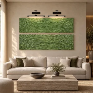 Green Grass Relief Wall Art Set of 2, 140 x 100 cm Overall in olive — front view