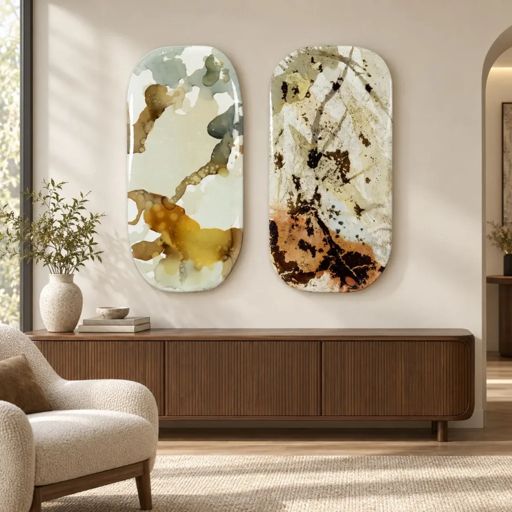 Oval Ink Wash Glazed Set of 2, 60 x 120 cm Each in oatmeal — front view