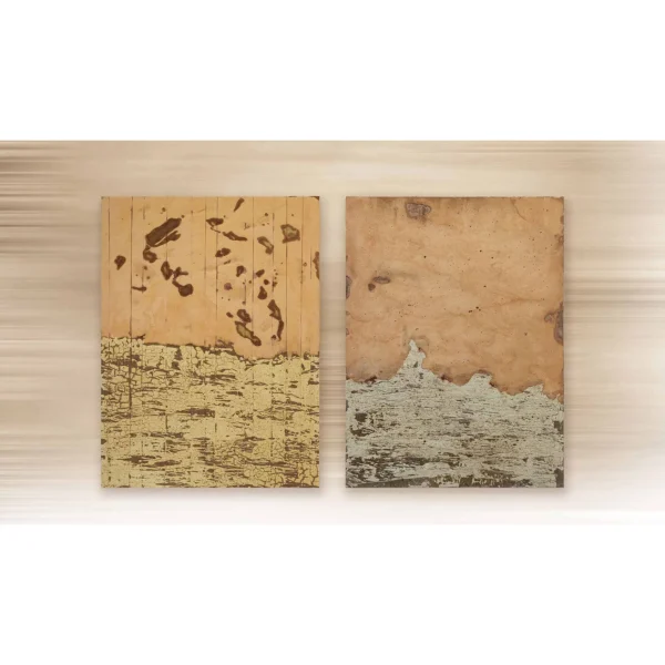 Peach and Sand Eroded Panel Set of 2, 90 x 120 cm Each in rust — in a room setting