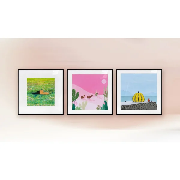 Playful Landscape Print Set of 3 in olive — in a room setting