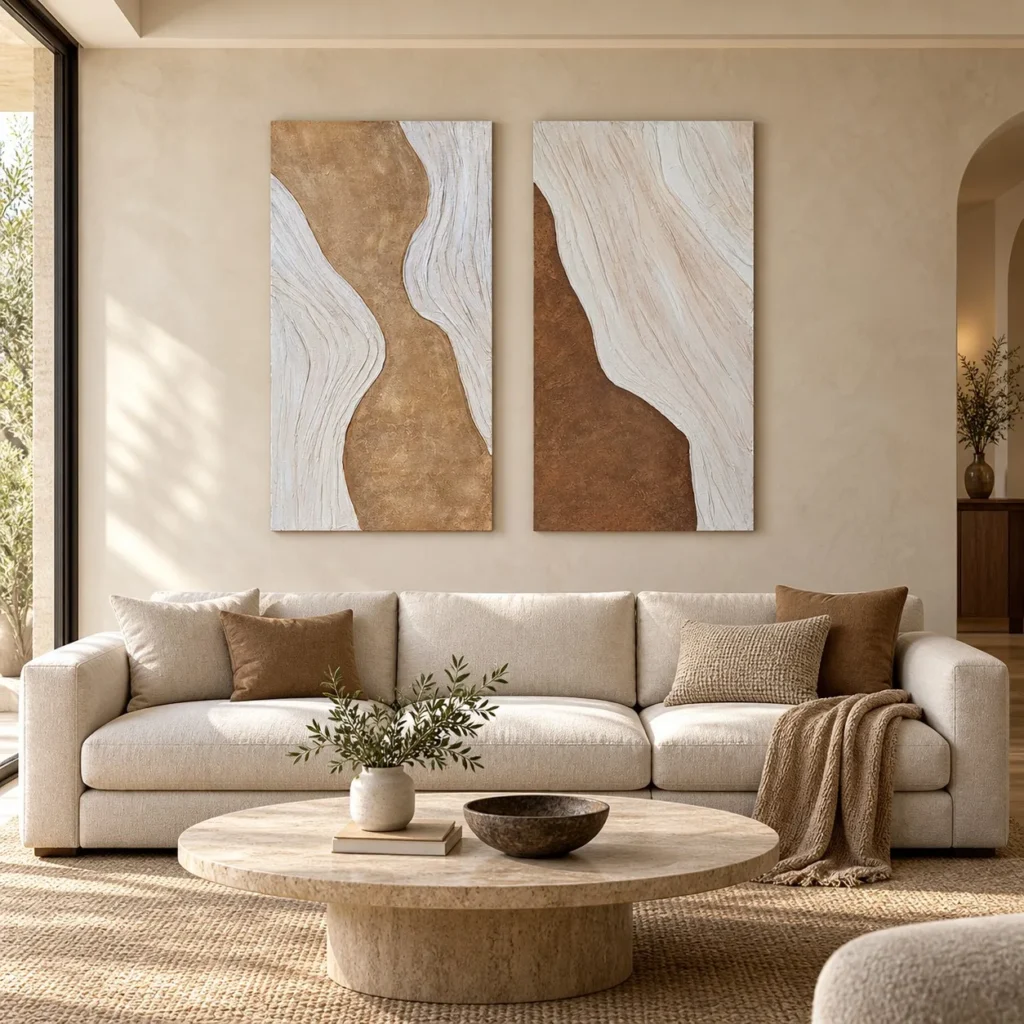 Copper and Cream Wave Relief Set of 2, 80 x 150 cm Each in bronze — front view
