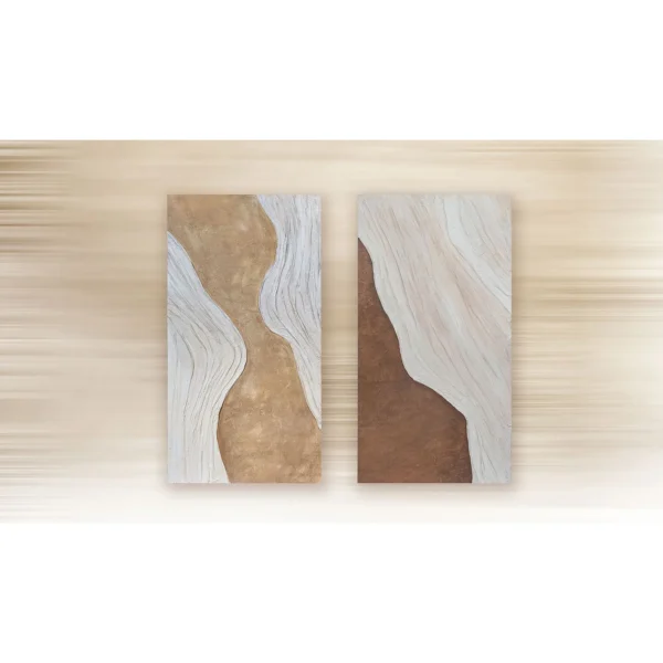 Copper and Cream Wave Relief Set of 2, 80 x 150 cm Each in bronze — in a room setting