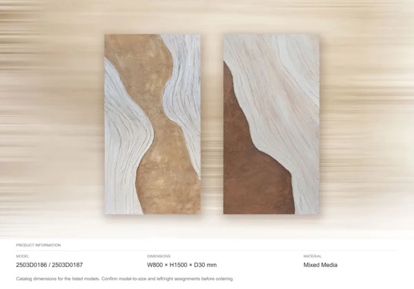 Copper and Cream Wave Relief Set of 2, 80 x 150 cm Each in bronze — dimensions