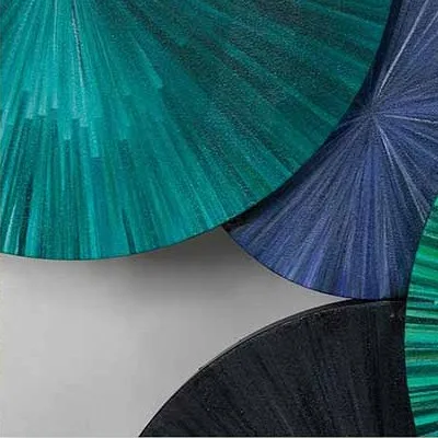 Teal and Green Lotus Leaf Disc Wall Sculpture Set, 220 x 80 in blue — detail