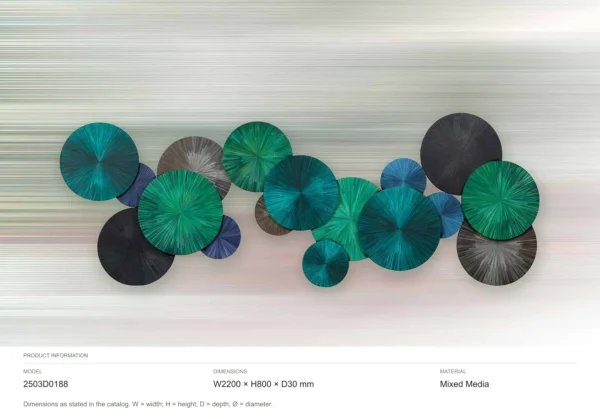 Teal and Green Lotus Leaf Disc Wall Sculpture Set, 220 x 80 in blue — dimensions