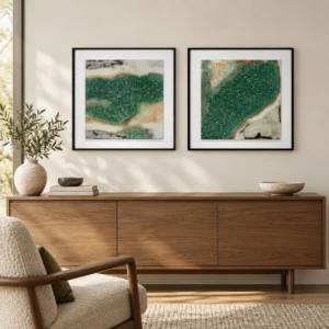 Malachite Fragment Set of 2 in Black Frames, 38 x 38 cm Each — front view