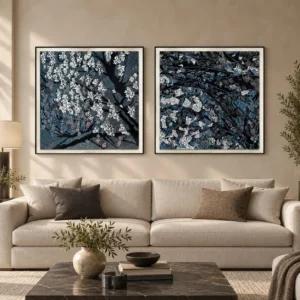 Blossom on Black Mosaic Set of 2, 100 x 100 cm Each in black — front view