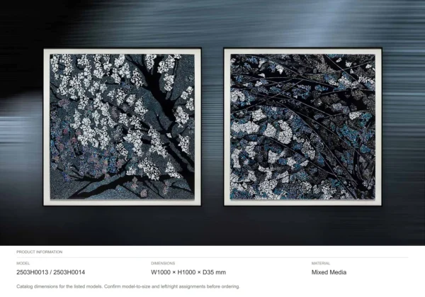 Blossom on Black Mosaic Set of 2, 100 x 100 cm Each in black — dimensions