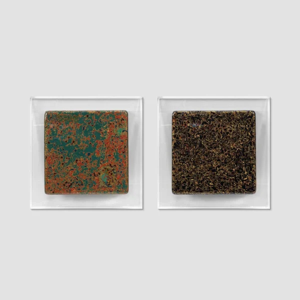 Verdigris and Gold Speckle Panel Set of 2, 80 x 80 cm Each in olive — in a room setting