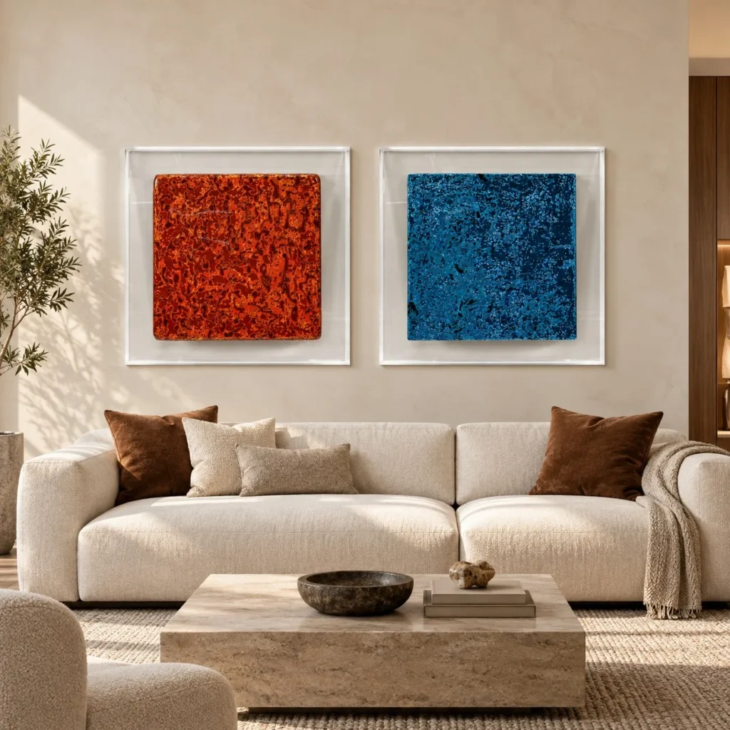 Red and Blue Speckle Panel Set of 2 in red — front view
