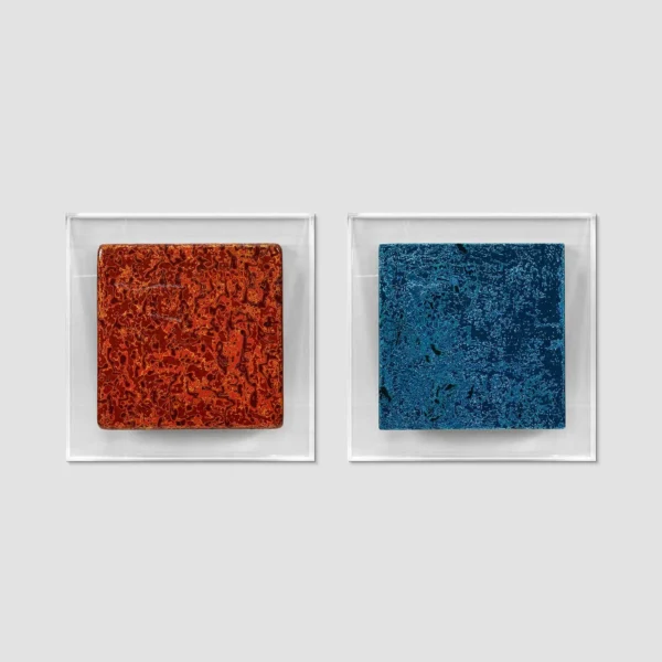 Red and Blue Speckle Panel Set of 2 in red — in a room setting