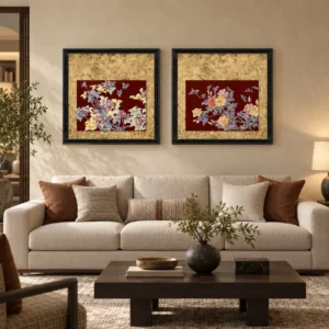 Mother of Pearl Peony Set of 2 in brushed brass — front view
