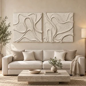 Cream Rope Line Relief Set of 2, 80 x 80 cm Each in oatmeal — front view