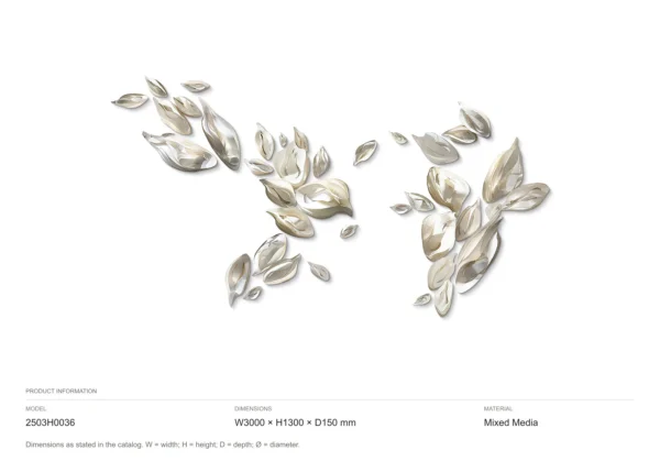 Silver Leaf Cluster Wall Sculpture Set, 300 x 130 cm in silver — dimensions
