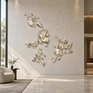 Silver Leaf Cluster Wall Sculpture Set, Vertical, 300 x 130 in silver — front view