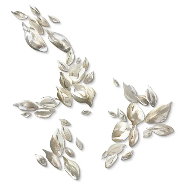 Silver Leaf Cluster Wall Sculpture Set, Vertical, 300 x 130 in silver — in a room setting