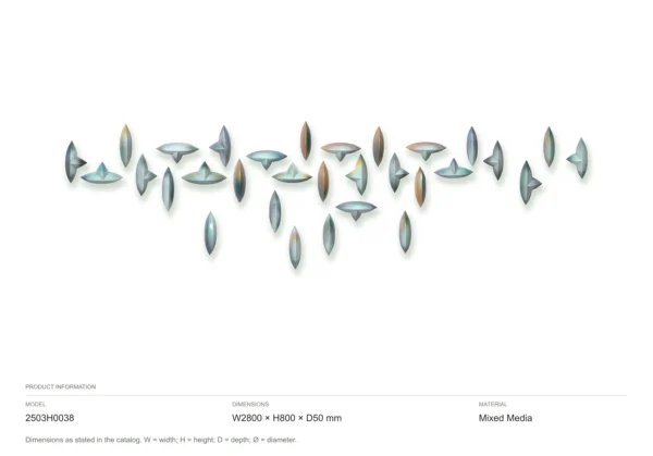 Teal Leaf Cluster Wall Sculpture Set, 280 x 80 cm in blue — dimensions