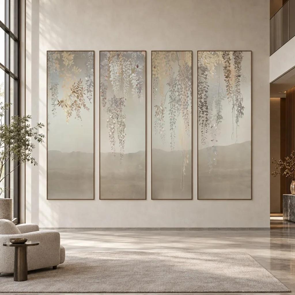 Wisteria Mural Panel Set of 4, 275 cm High in plum — front view